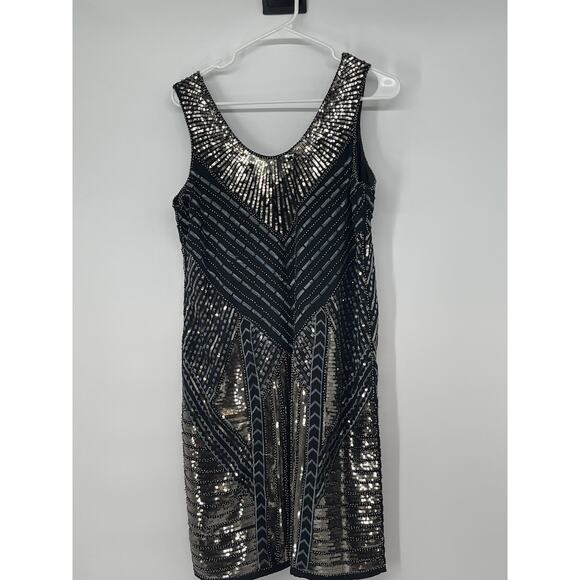 Cupio Fully Beaded‎ Dress Silver Y2K Size 10 Formal Party 20s 30s Old Hollywood - Picture 1 of 5